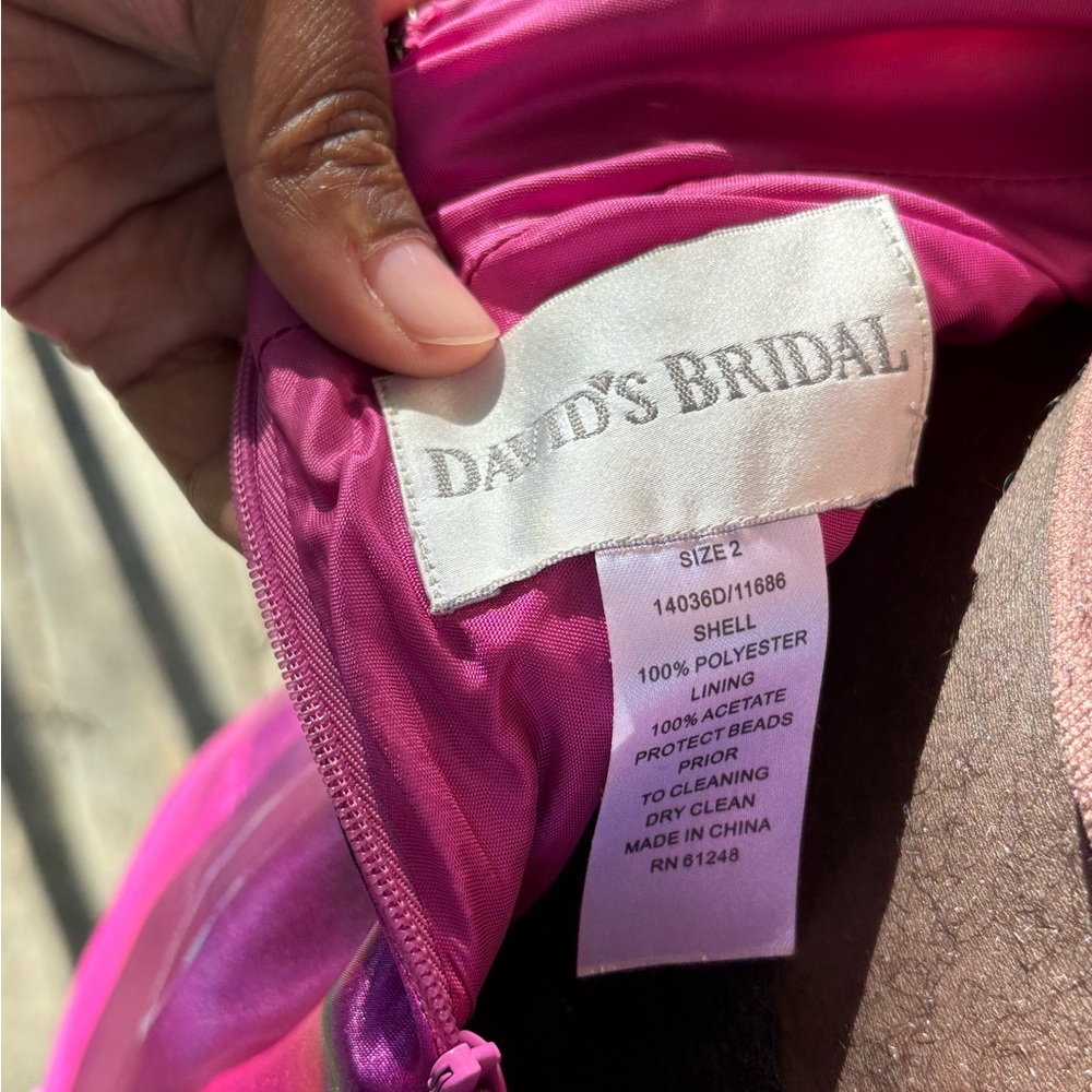 David's Bridal Purple and Pink Sleeveless Sweetheart Gown - Picture 9 of 11